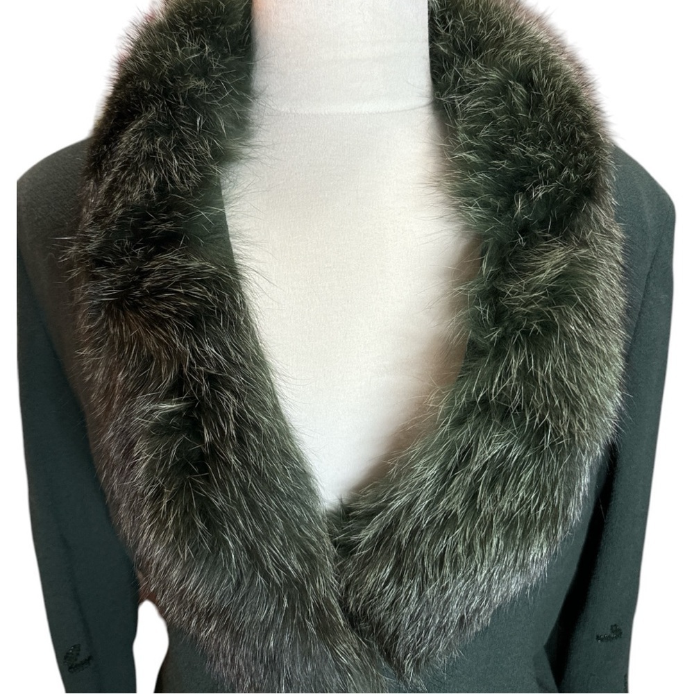 Albert Nipon Wool Fur Collar Embroidered Jacket/Coat - Picture 5 of 6